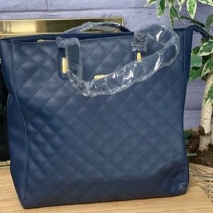 Joy & Iman Navy Diamond Quited Leather Tote Bag
